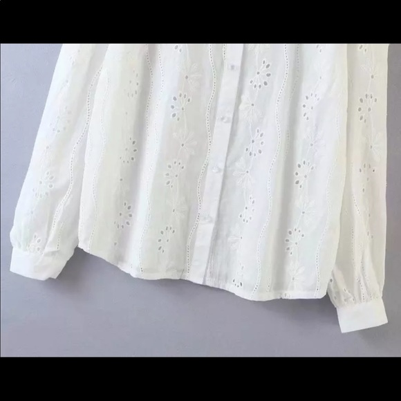 Boho embroidered eyelet pearl buttonup top white - Picture 9 of 10